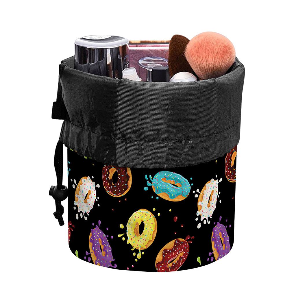 Glaze Donut Pattern Print Drawstring Makeup Bag