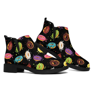 Glaze Donut Pattern Print Flat Ankle Boots