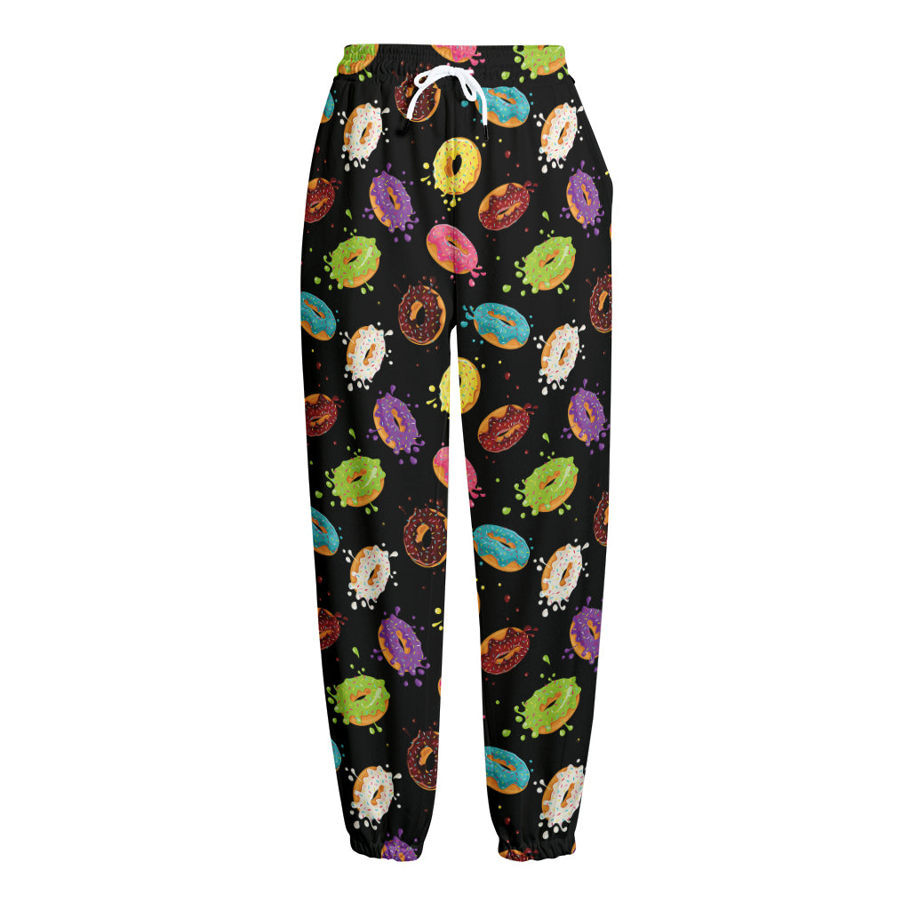 Glaze Donut Pattern Print Fleece Lined Knit Pants