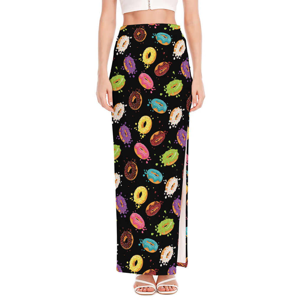 Glaze Donut Pattern Print High Slit Maxi Skirt