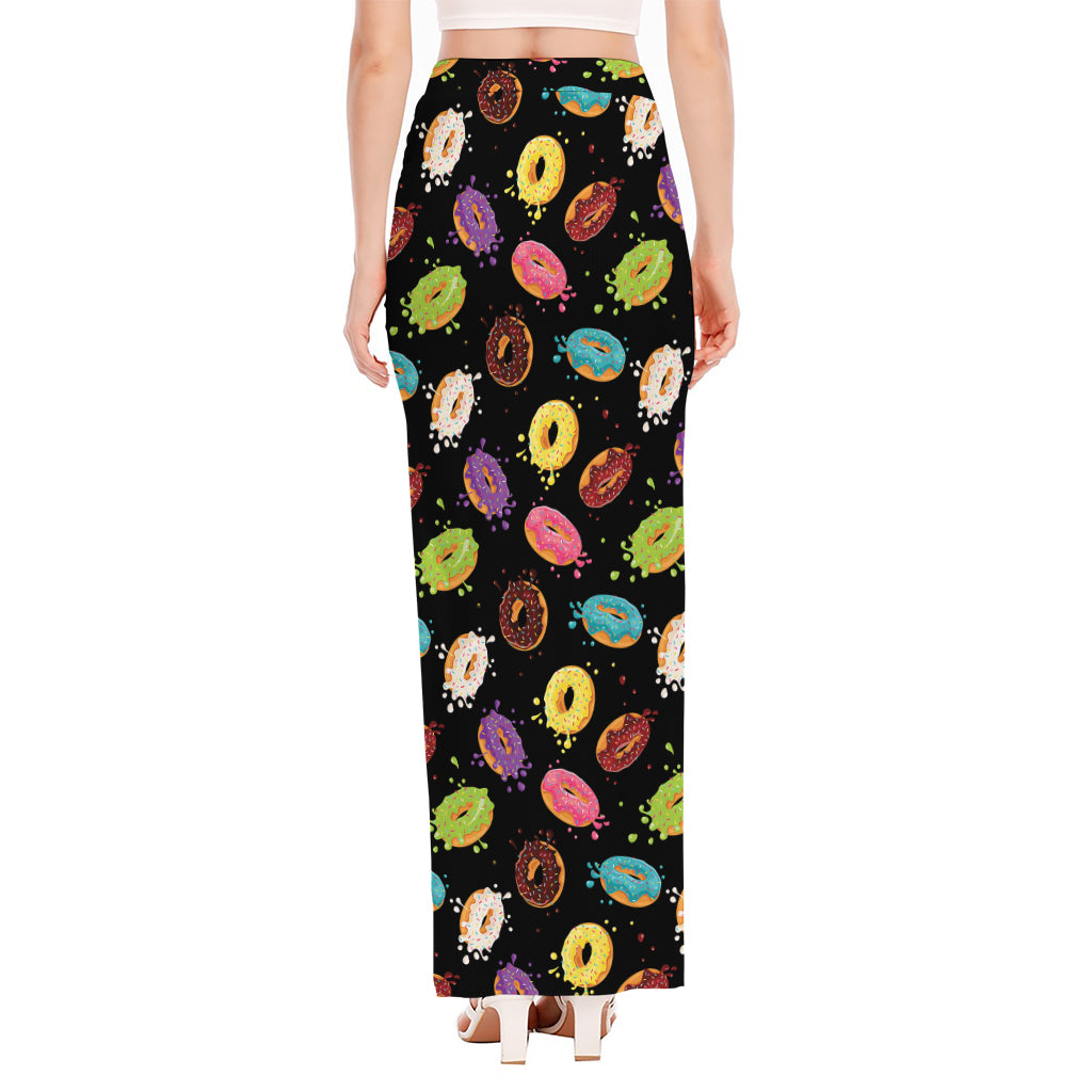 Glaze Donut Pattern Print High Slit Maxi Skirt