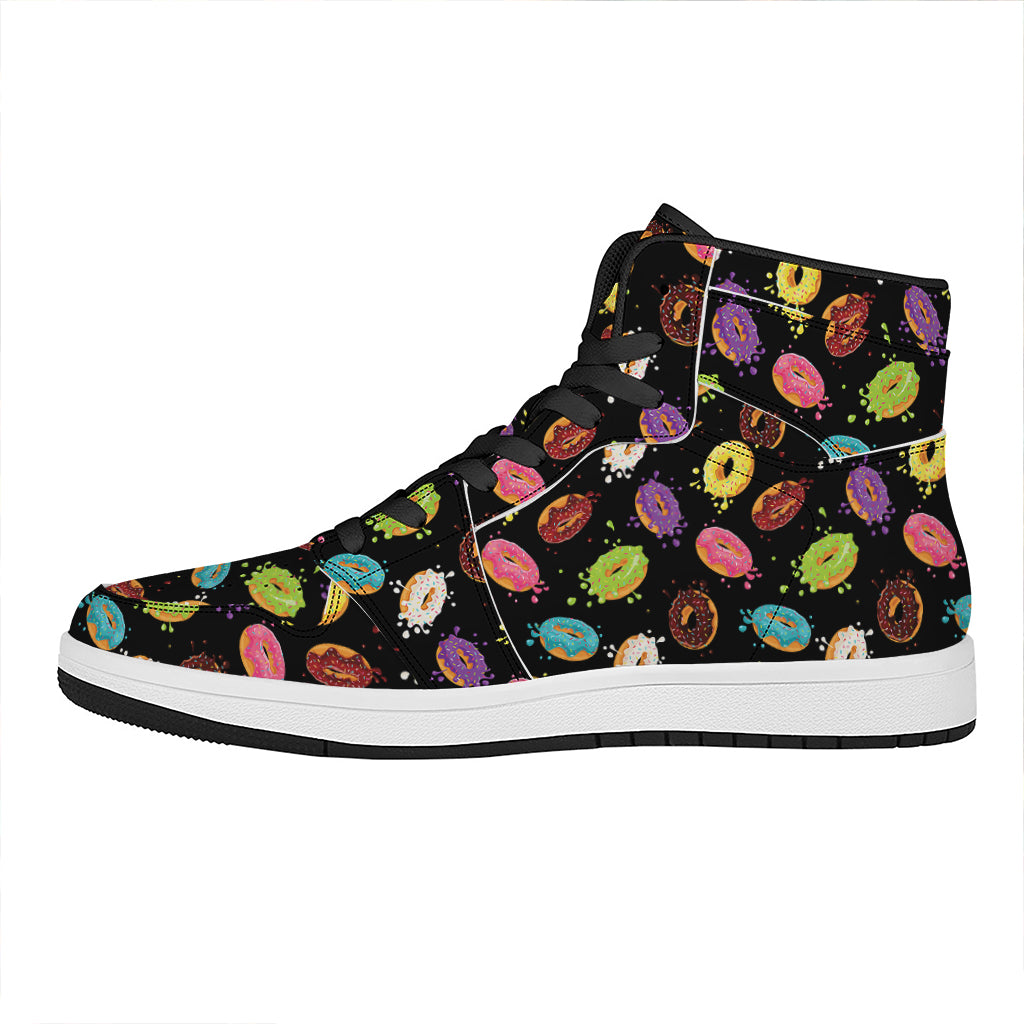 Glaze Donut Pattern Print High Top Leather Sneakers