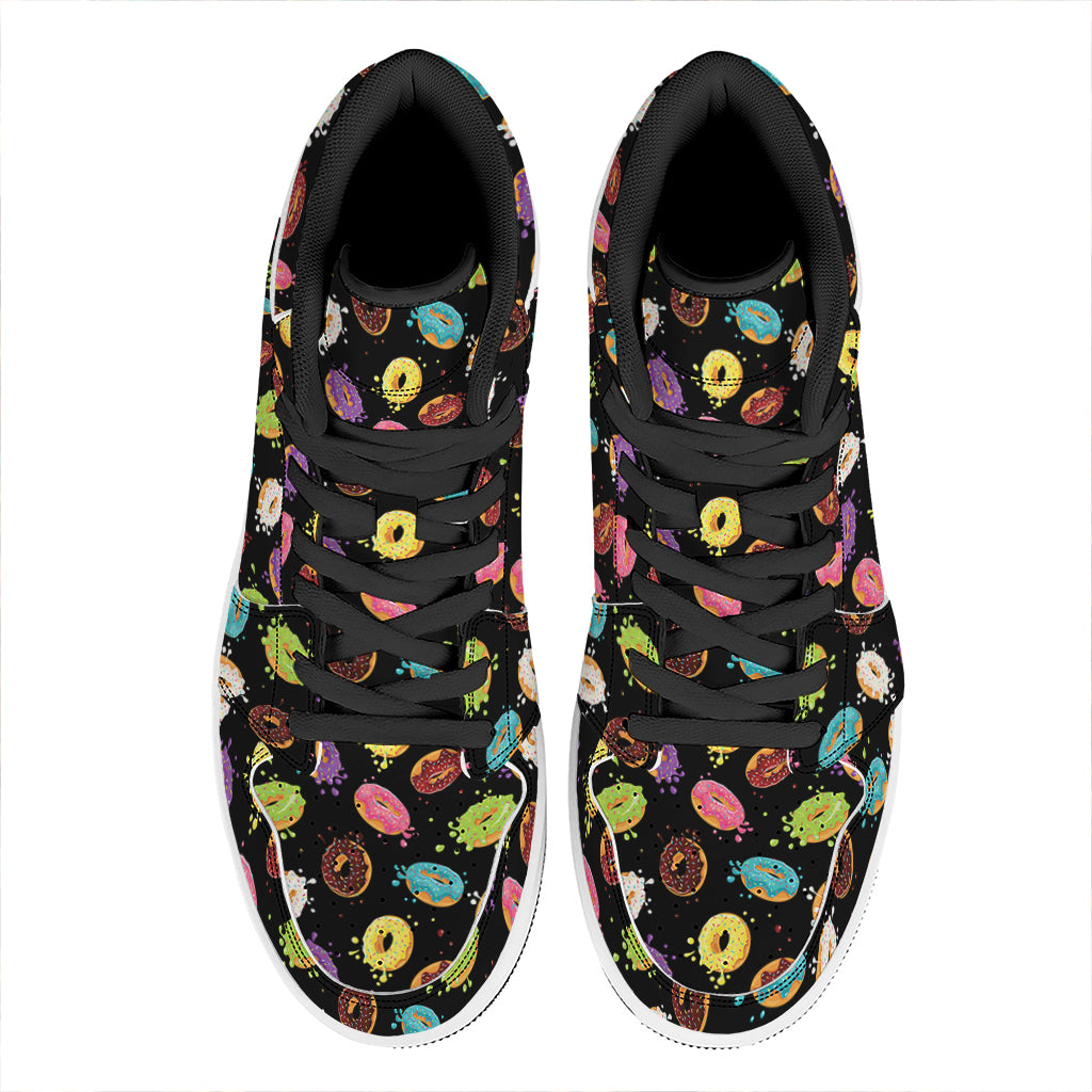 Glaze Donut Pattern Print High Top Leather Sneakers