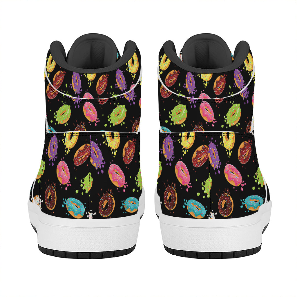 Glaze Donut Pattern Print High Top Leather Sneakers