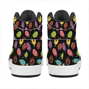 Glaze Donut Pattern Print High Top Leather Sneakers