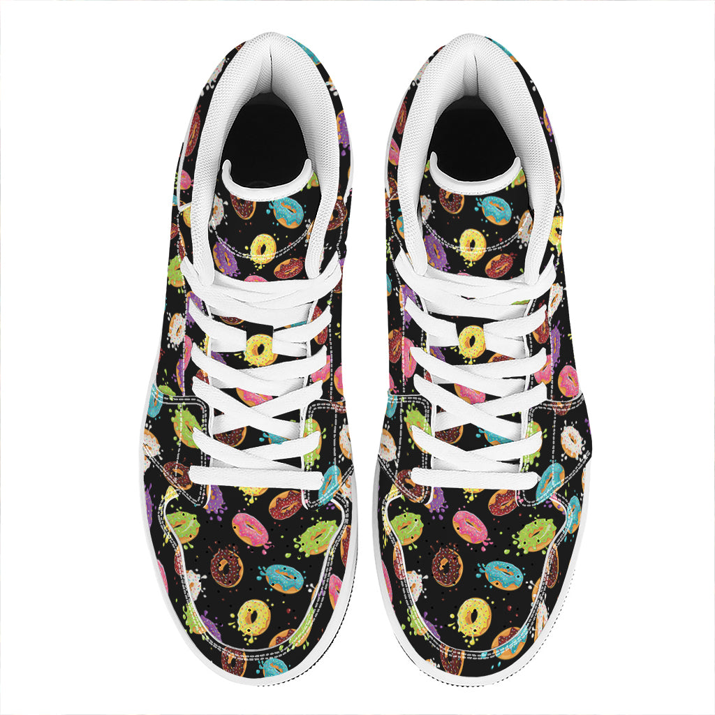 Glaze Donut Pattern Print High Top Leather Sneakers