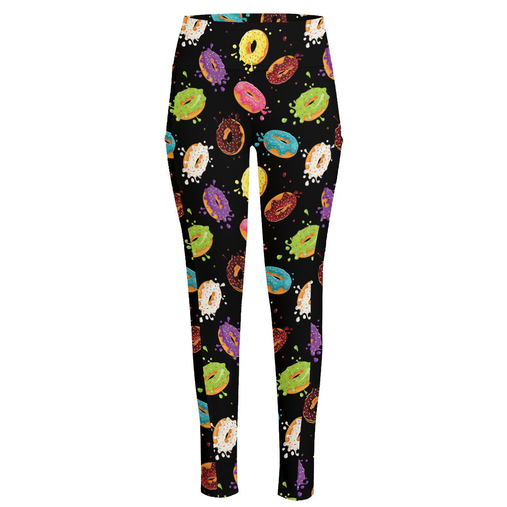 Glaze Donut Pattern Print High-Waisted Pocket Leggings