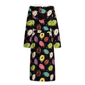 Glaze Donut Pattern Print Hooded Bathrobe