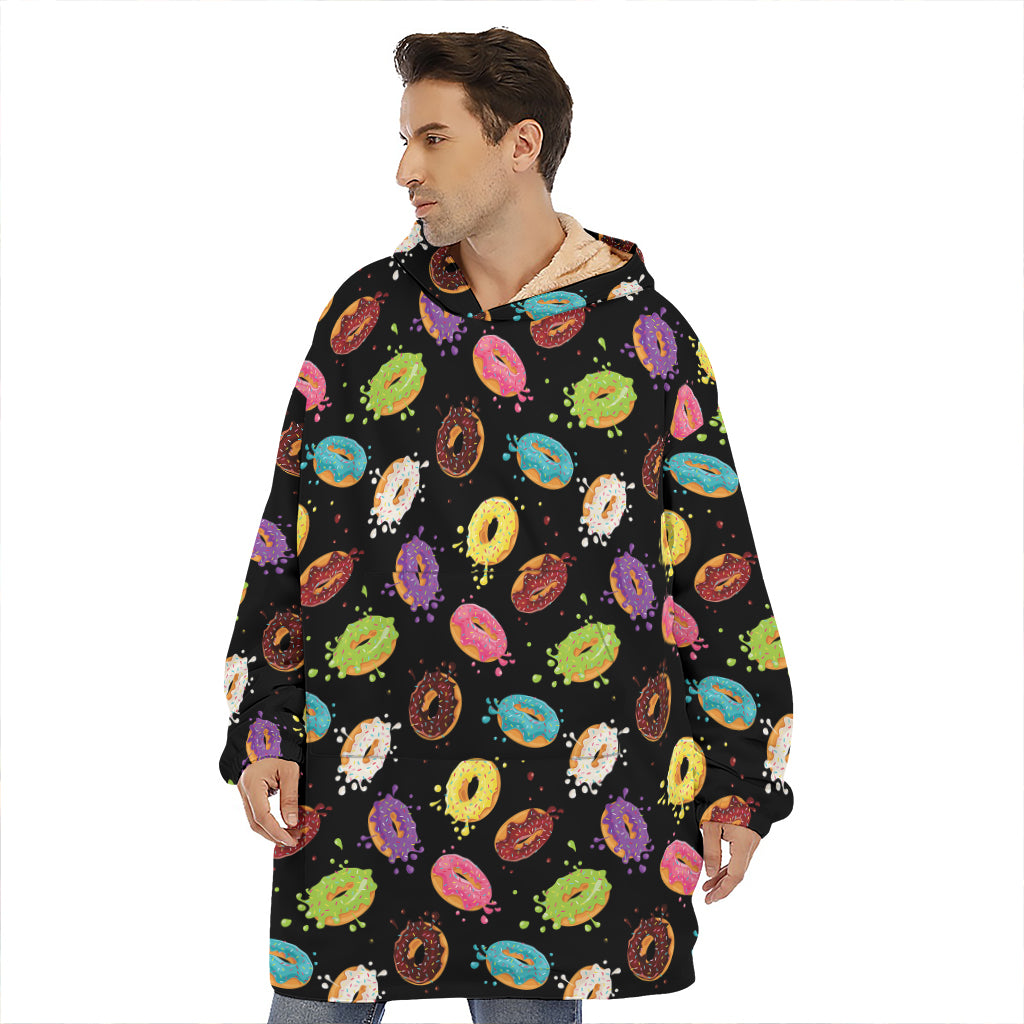 Glaze Donut Pattern Print Hoodie Blanket