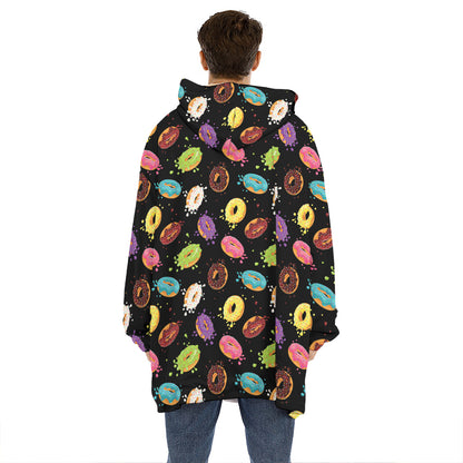 Glaze Donut Pattern Print Hoodie Blanket