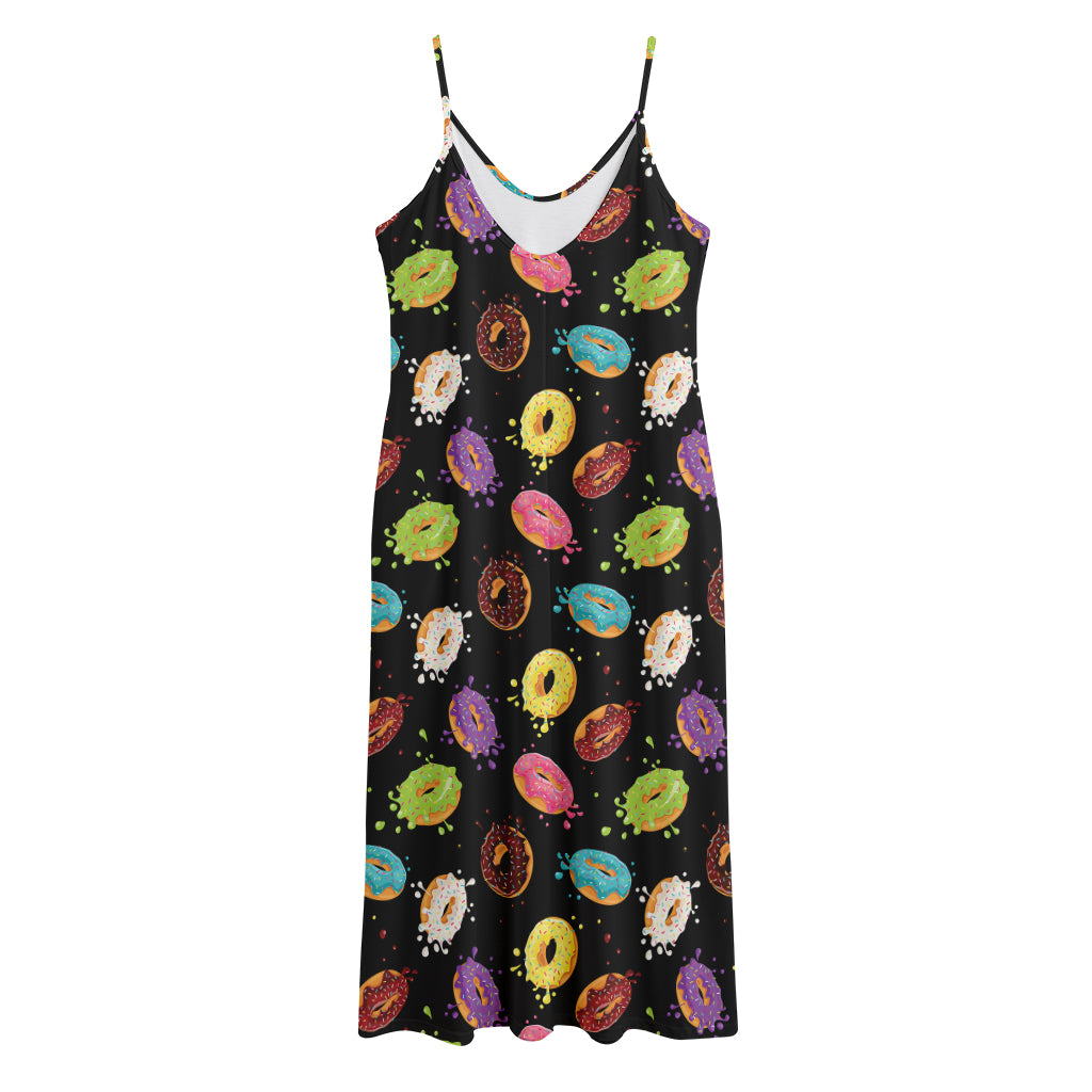 Glaze Donut Pattern Print Jersey Midi Cami Dress