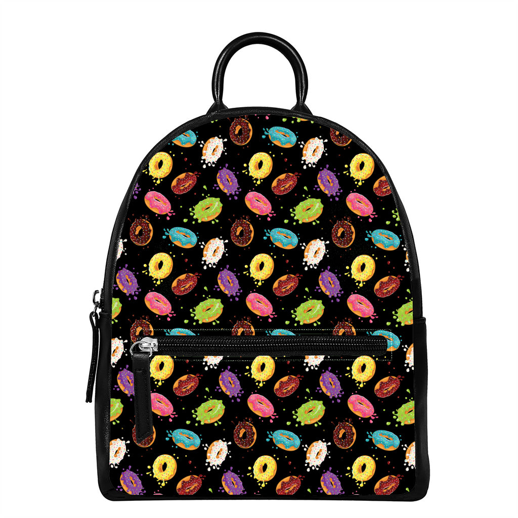 Glaze Donut Pattern Print Leather Backpack