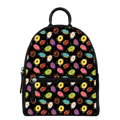 Glaze Donut Pattern Print Leather Backpack