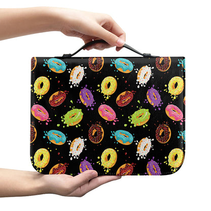 Glaze Donut Pattern Print Leather Bible Cover