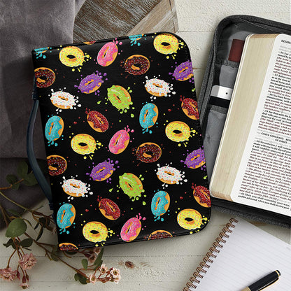 Glaze Donut Pattern Print Leather Bible Cover