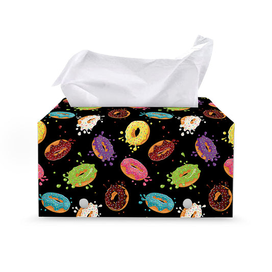 Glaze Donut Pattern Print Leather Tissue Box Cover
