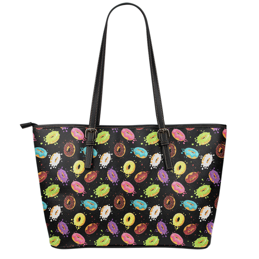 Glaze Donut Pattern Print Leather Tote Bag