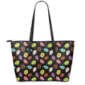 Glaze Donut Pattern Print Leather Tote Bag With Zipper