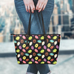 Glaze Donut Pattern Print Leather Tote Bag