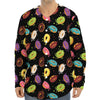 Glaze Donut Pattern Print Long Sleeve Baseball Jersey