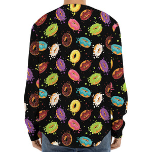 Glaze Donut Pattern Print Long Sleeve Baseball Jersey