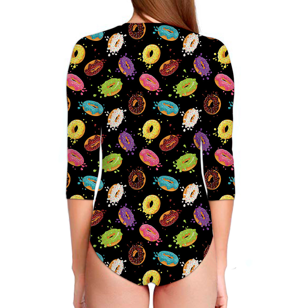 Glaze Donut Pattern Print Long Sleeve Swimsuit