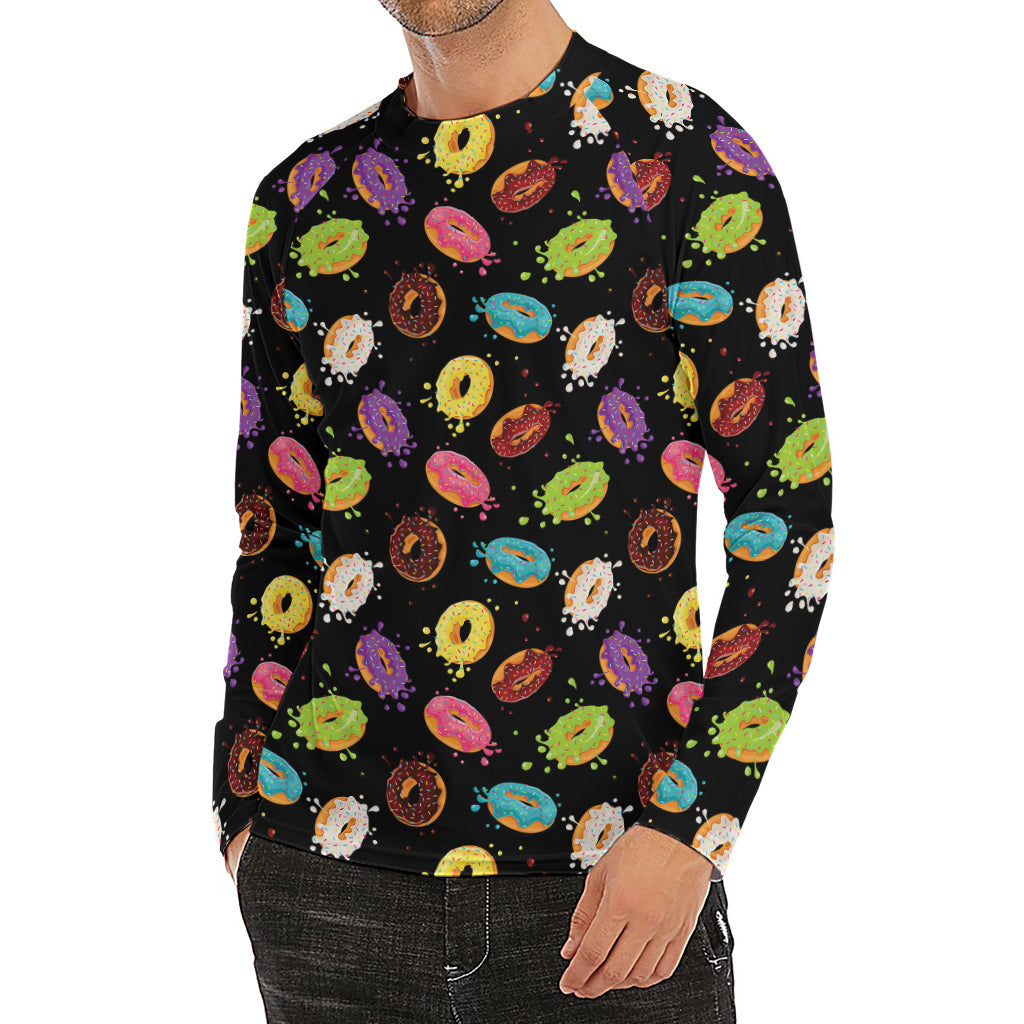 Glaze Donut Pattern Print Men's Long Sleeve Rash Guard
