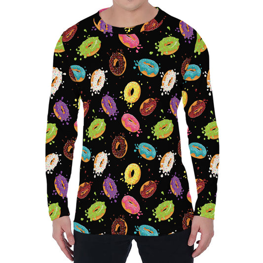 Glaze Donut Pattern Print Men's Long Sleeve T-Shirt