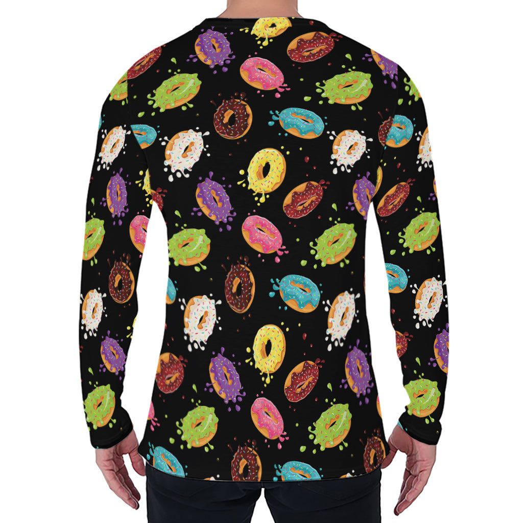 Glaze Donut Pattern Print Men's Long Sleeve T-Shirt
