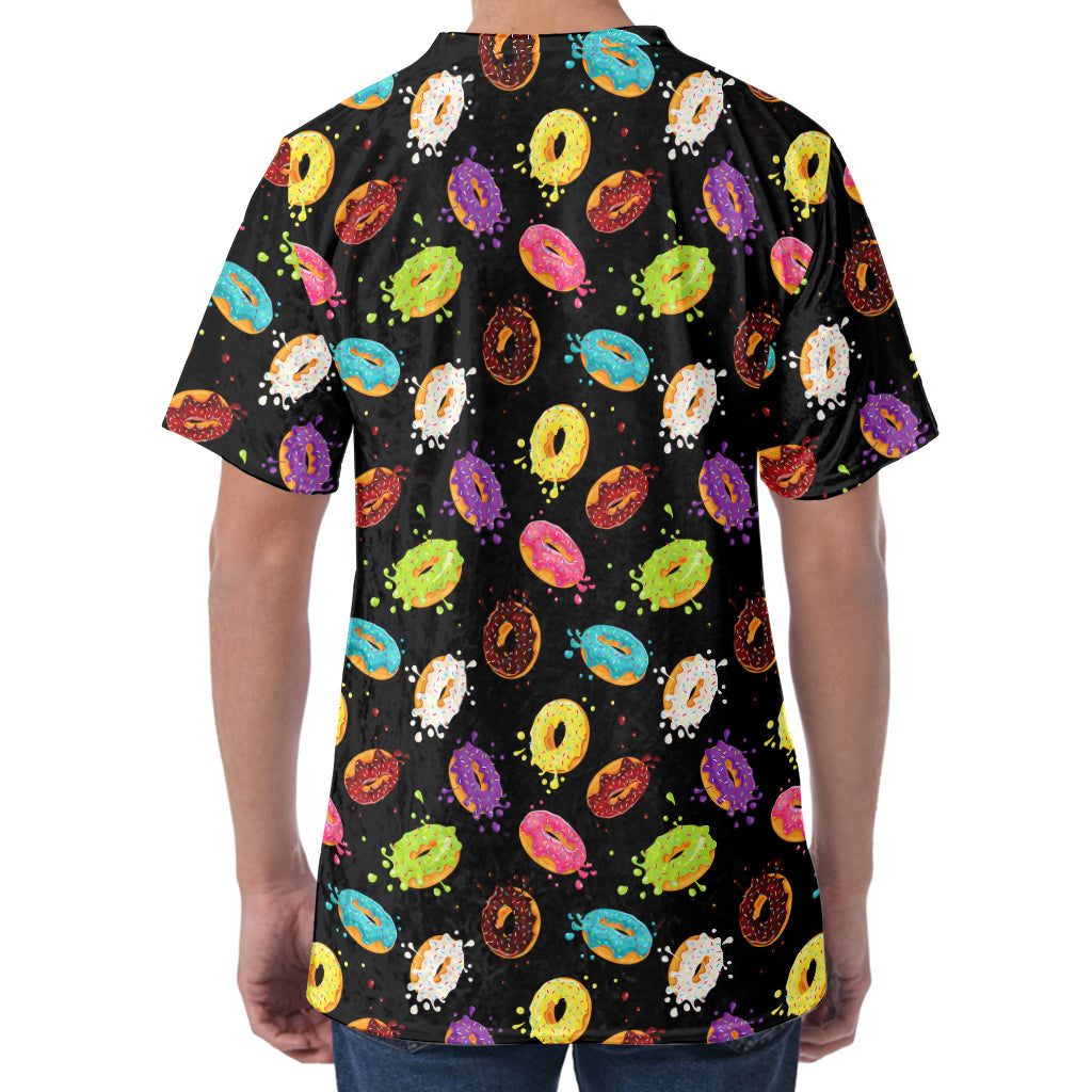 Glaze Donut Pattern Print Men's Velvet T-Shirt