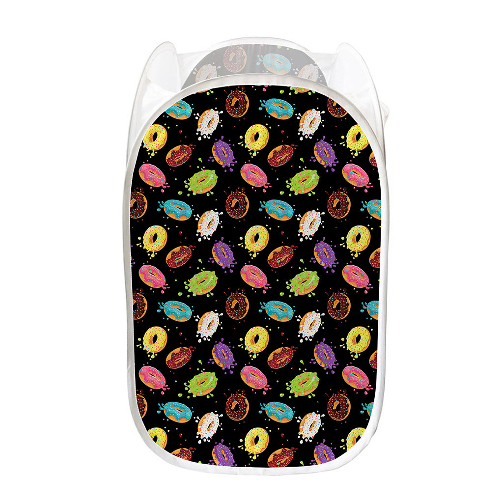 Glaze Donut Pattern Print Mesh Laundry Hamper