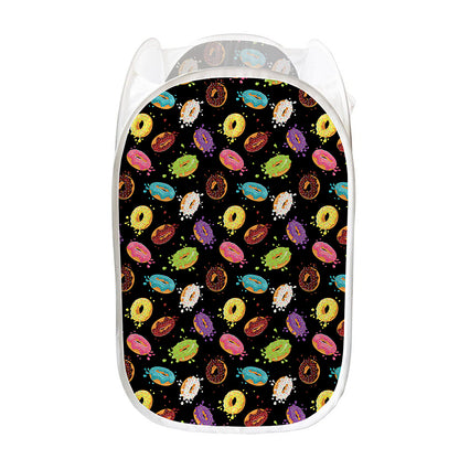 Glaze Donut Pattern Print Mesh Laundry Hamper