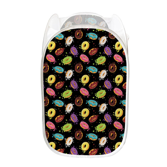 Glaze Donut Pattern Print Mesh Laundry Hamper