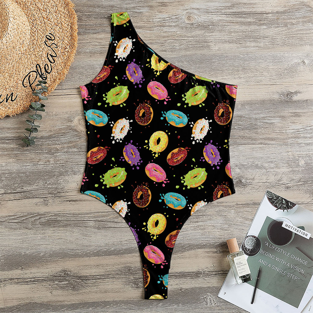 Glaze Donut Pattern Print One Shoulder Bodysuit