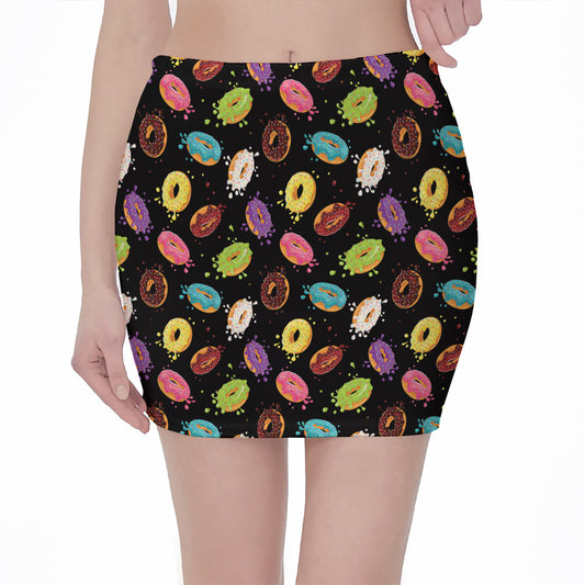 Glaze Donut Pattern Print Pencil Mini Skirt