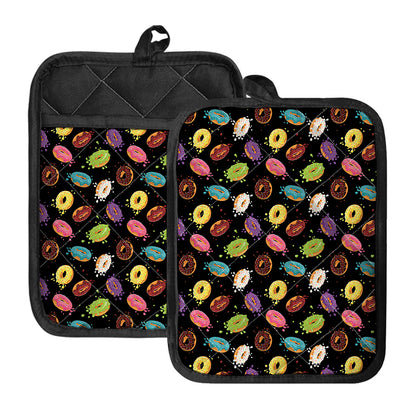 Glaze Donut Pattern Print Pot Holders With Pocket