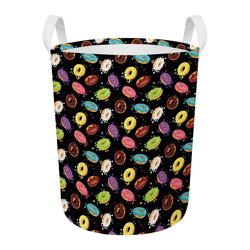 Glaze Donut Pattern Print Round Laundry Basket