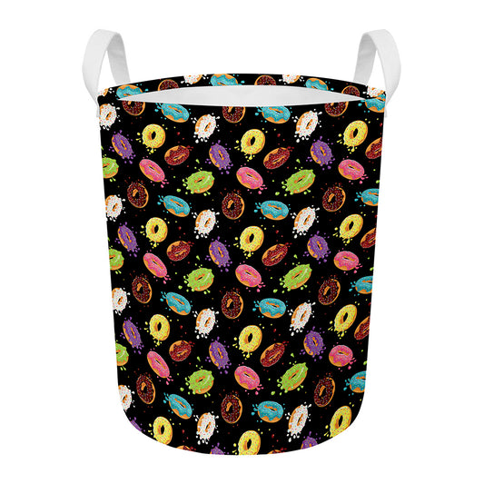 Glaze Donut Pattern Print Round Laundry Basket