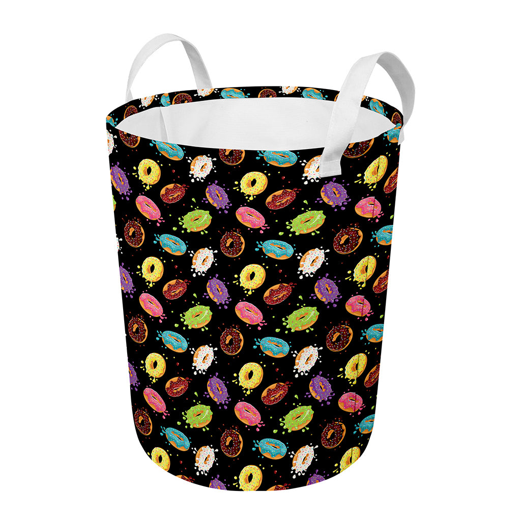 Glaze Donut Pattern Print Round Laundry Basket