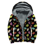 Glaze Donut Pattern Print Sherpa Lined Zip Up Hoodie