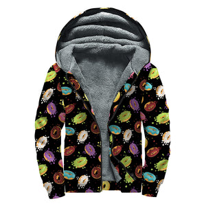 Glaze Donut Pattern Print Sherpa Lined Zip Up Hoodie