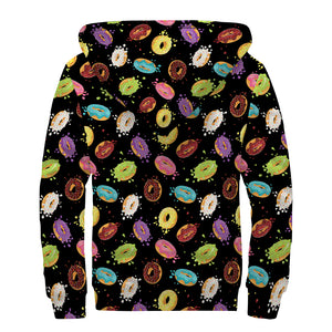 Glaze Donut Pattern Print Sherpa Lined Zip Up Hoodie