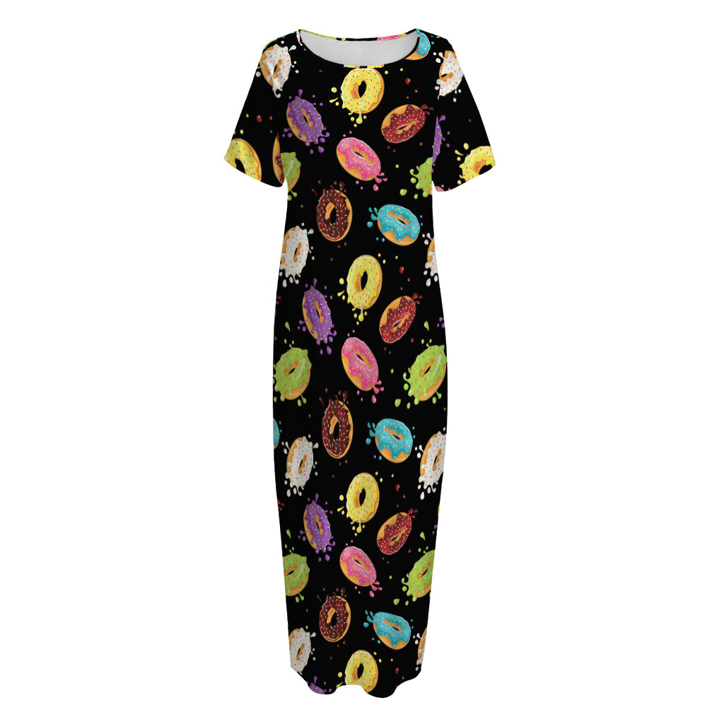 Glaze Donut Pattern Print Short Sleeve Long Nightdress