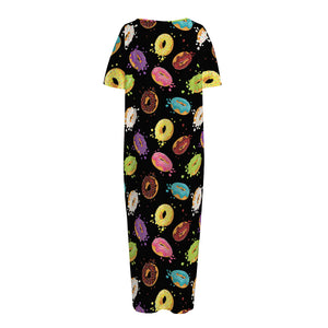 Glaze Donut Pattern Print Short Sleeve Long Nightdress