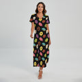 Glaze Donut Pattern Print Short Sleeve Maxi Dress