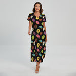 Glaze Donut Pattern Print Short Sleeve Maxi Dress