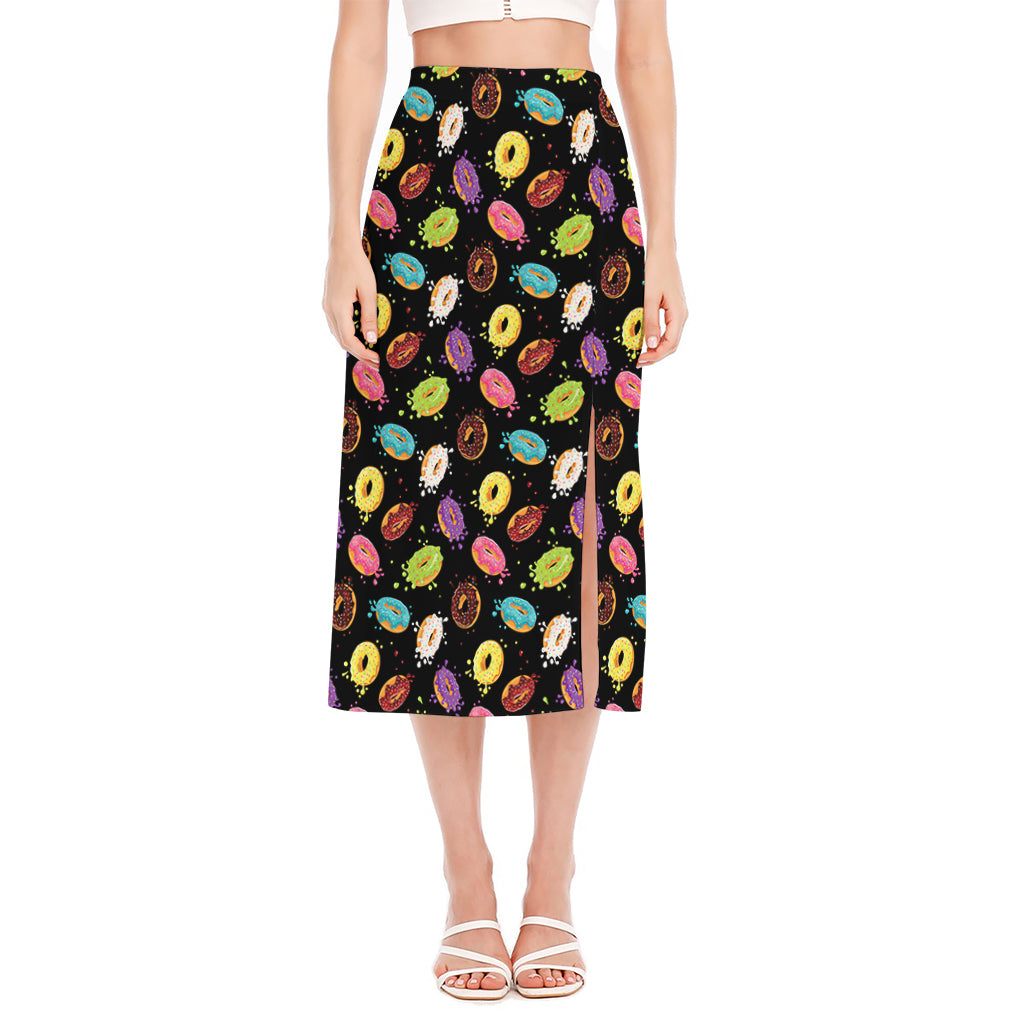 Glaze Donut Pattern Print Side Slit Midi Skirt