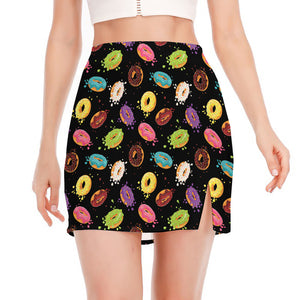 Glaze Donut Pattern Print Side Slit Mini Skirt