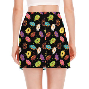 Glaze Donut Pattern Print Side Slit Mini Skirt