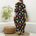 Glaze Donut Pattern Print Silk V-Neck Kaftan Dress